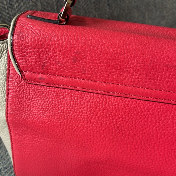 Kate Spade Color Block Coral & Tan Leather Crossbody With Top Handle Handbag - Picture 10 of 16